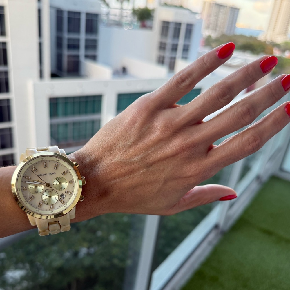 Michael Kors Gold and Cream Ceramic Watch